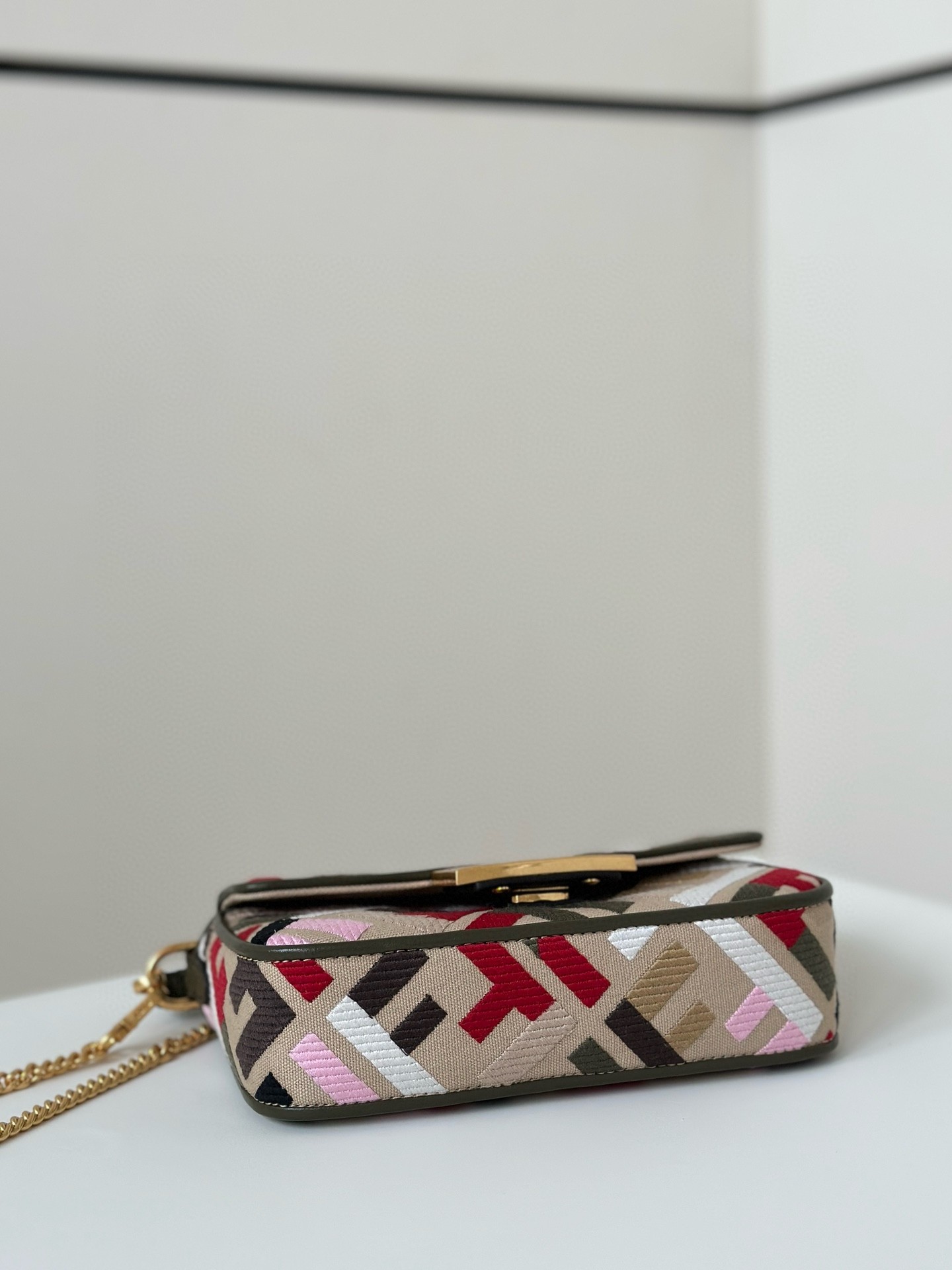 F**di baguette mini bag in canvas with multicolor ff embroidery