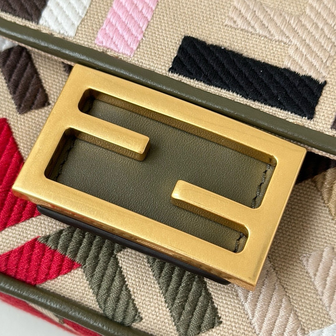 F**di baguette mini bag in canvas with multicolor ff embroidery
