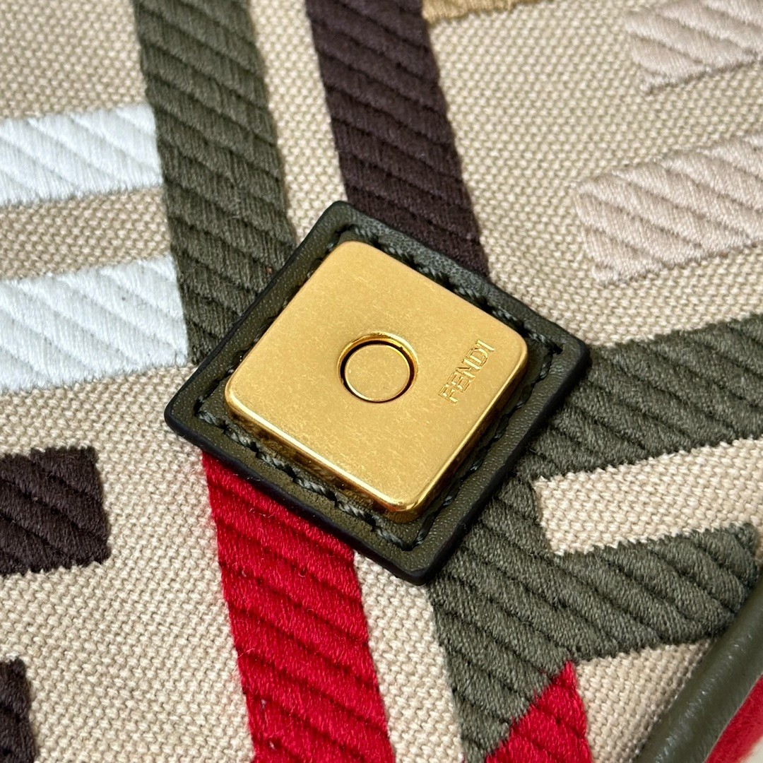 F**di baguette mini bag in canvas with multicolor ff embroidery