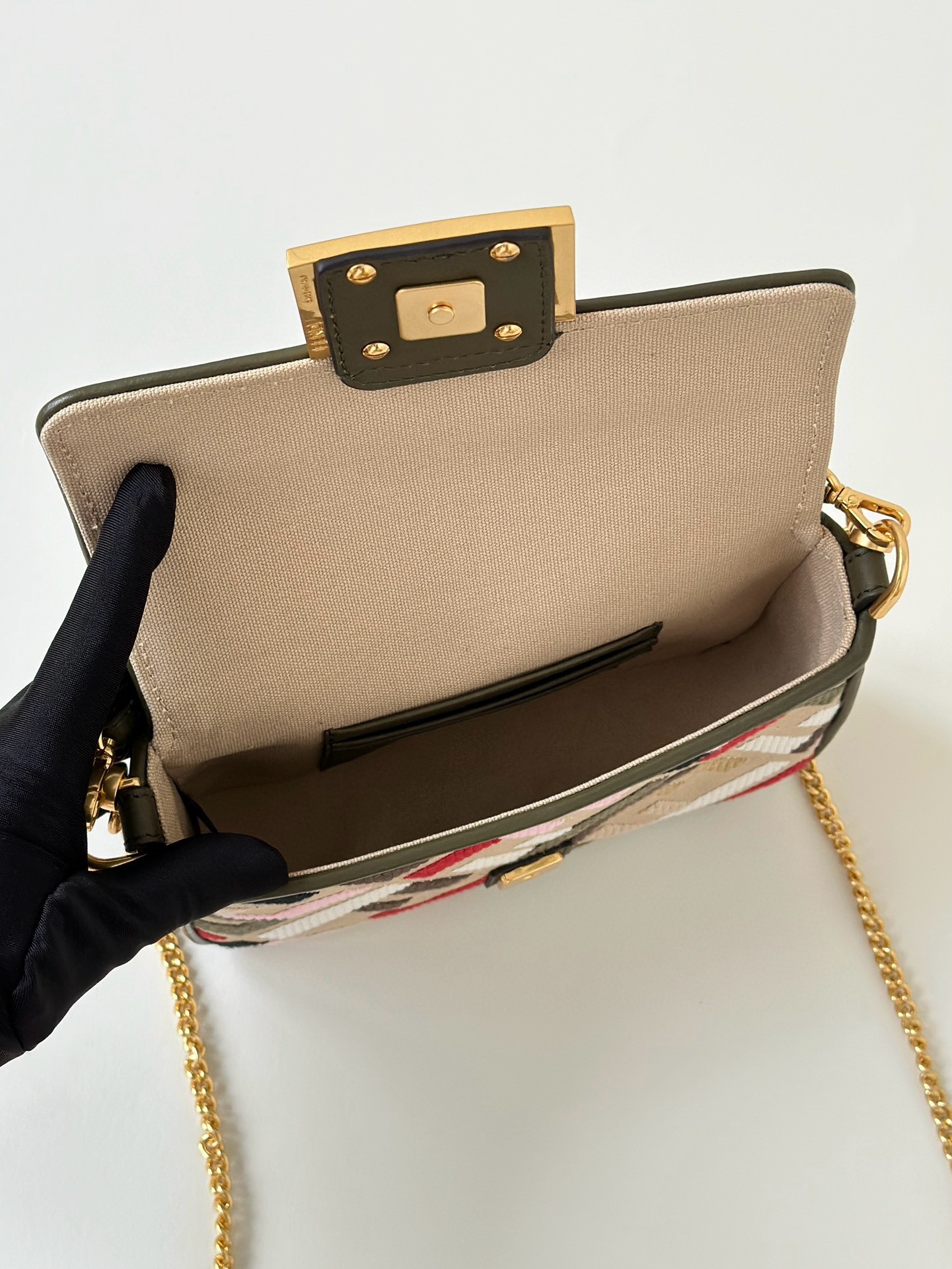 F**di baguette mini bag in canvas with multicolor ff embroidery