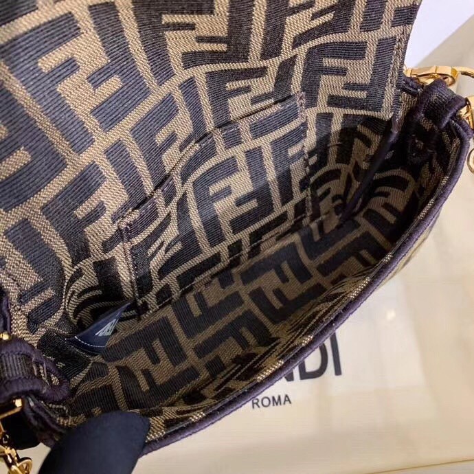 F**di mini baguette bag in ff fabric with black trim