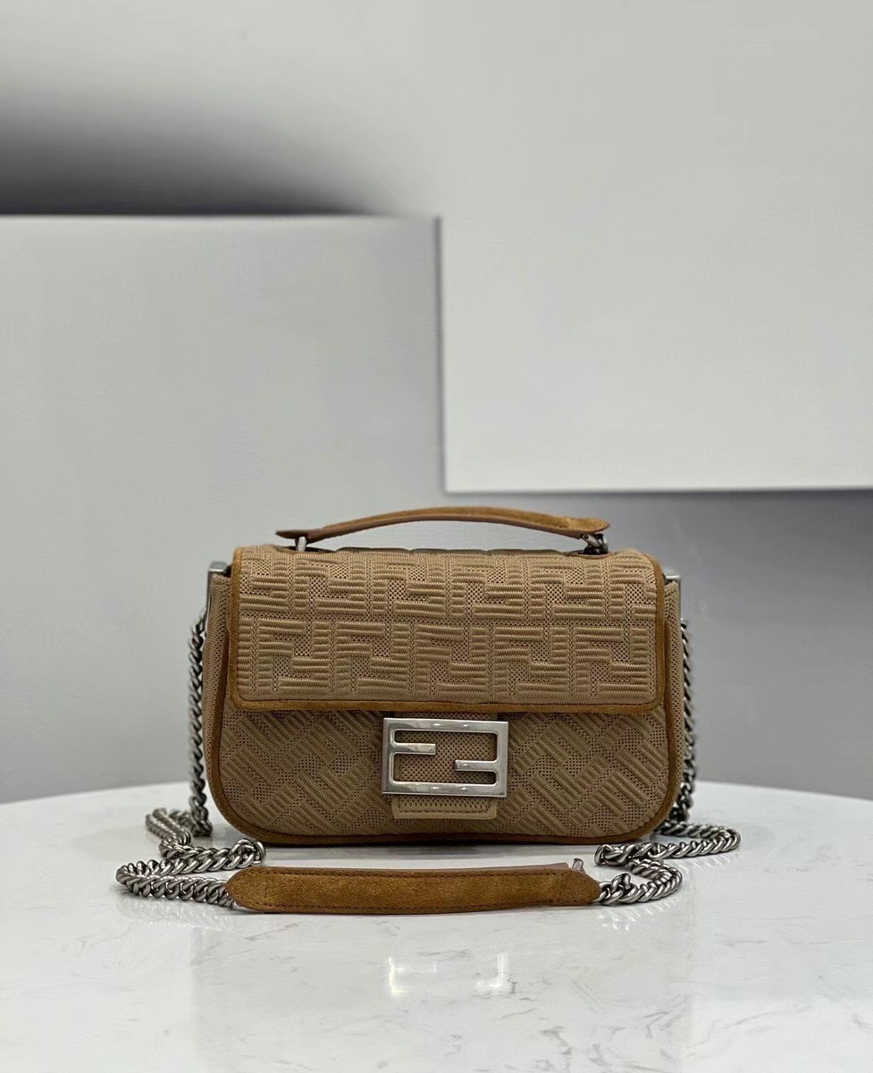 F**di midi baguette chain bag in beige ff fabric