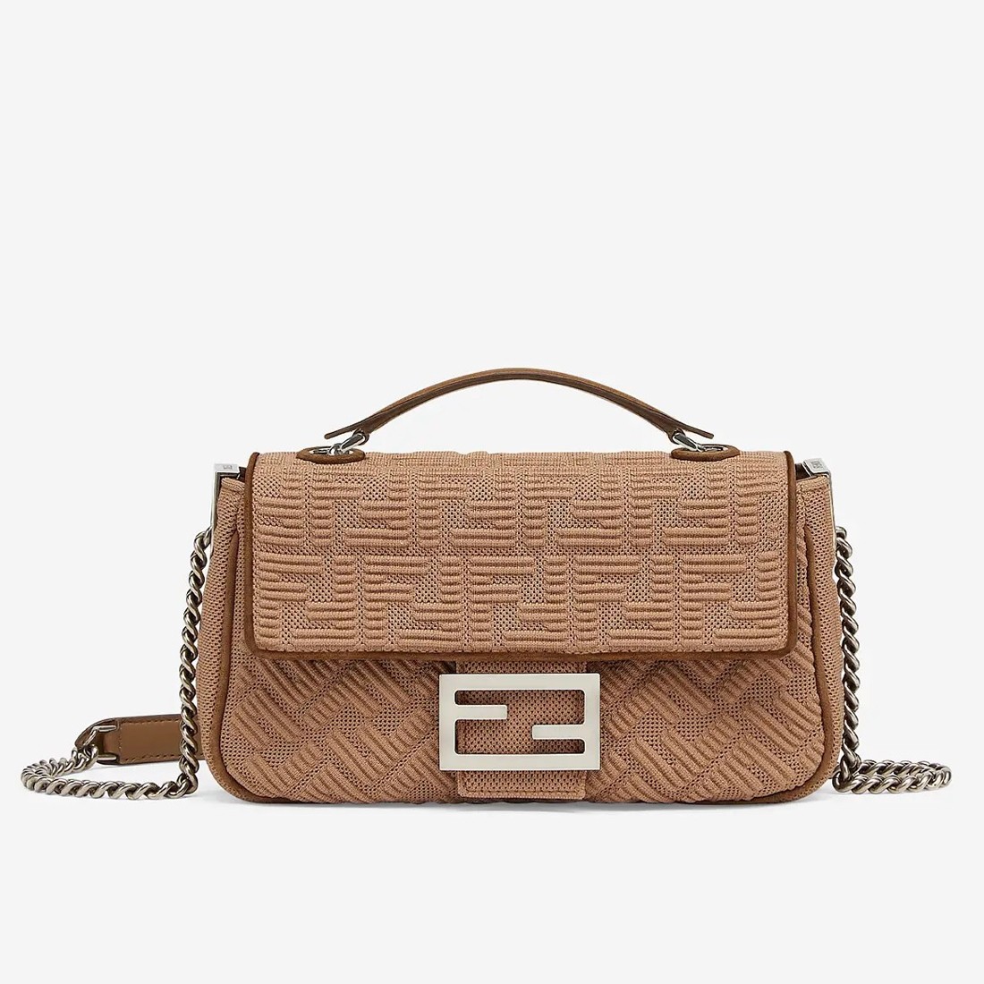 F**di midi baguette chain bag in beige ff fabric
