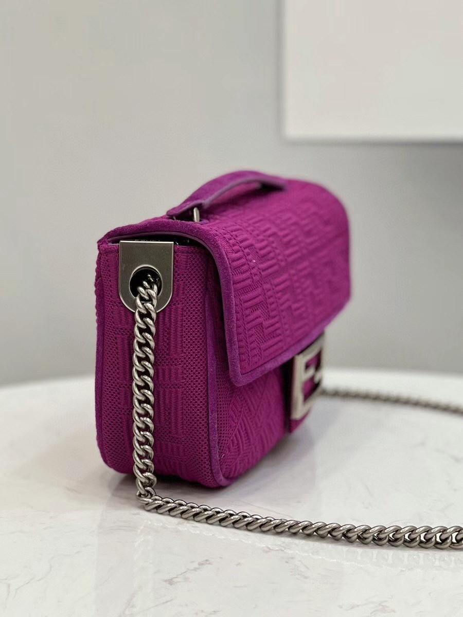 F**di midi baguette chain bag in fuchsia ff fabric