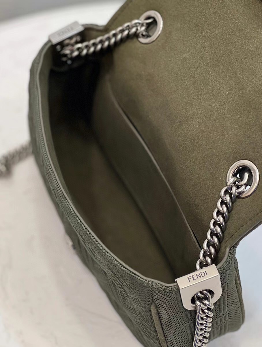 F**di midi baguette chain bag in green ff fabric