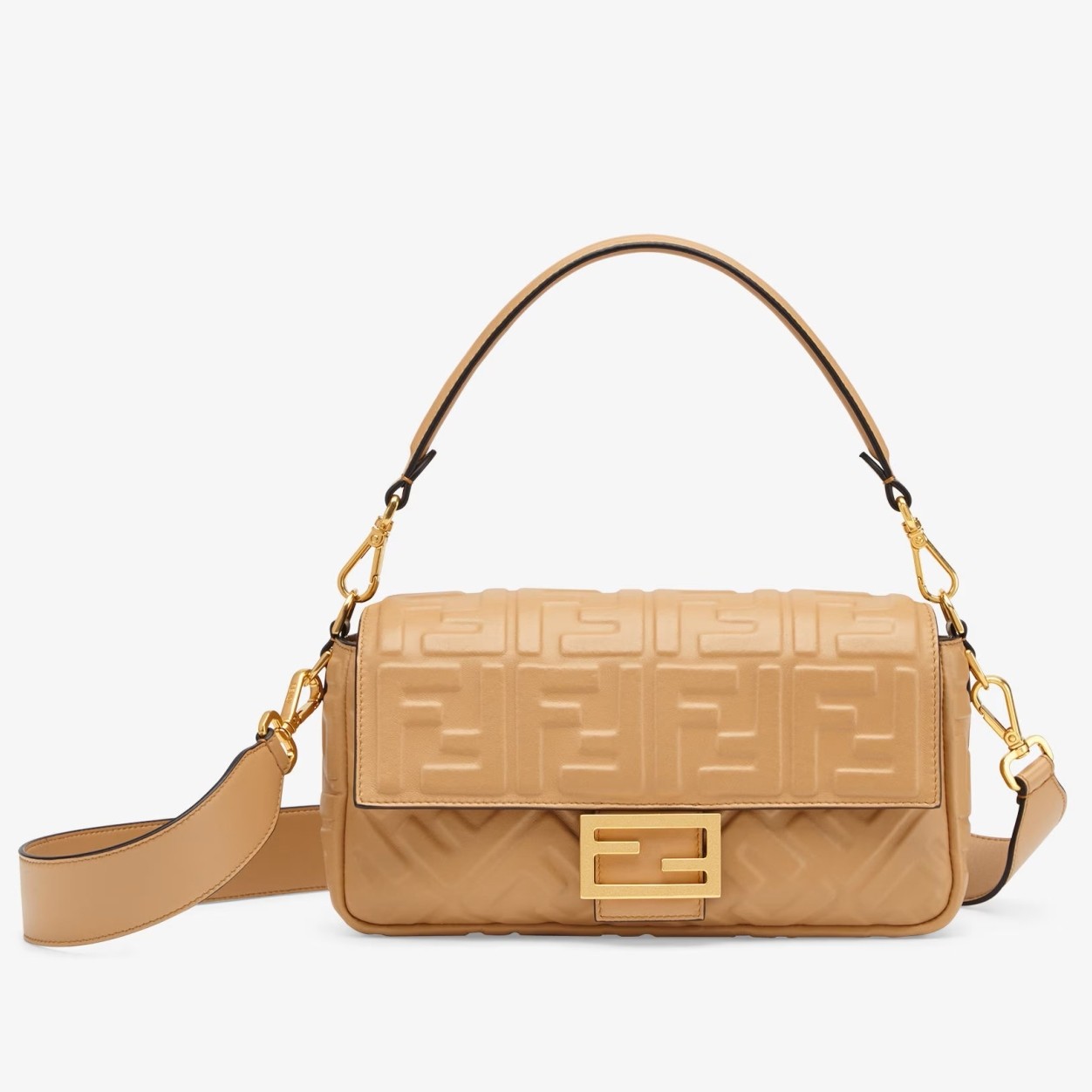 F**di medium baguette bag in beige ff nappa leather