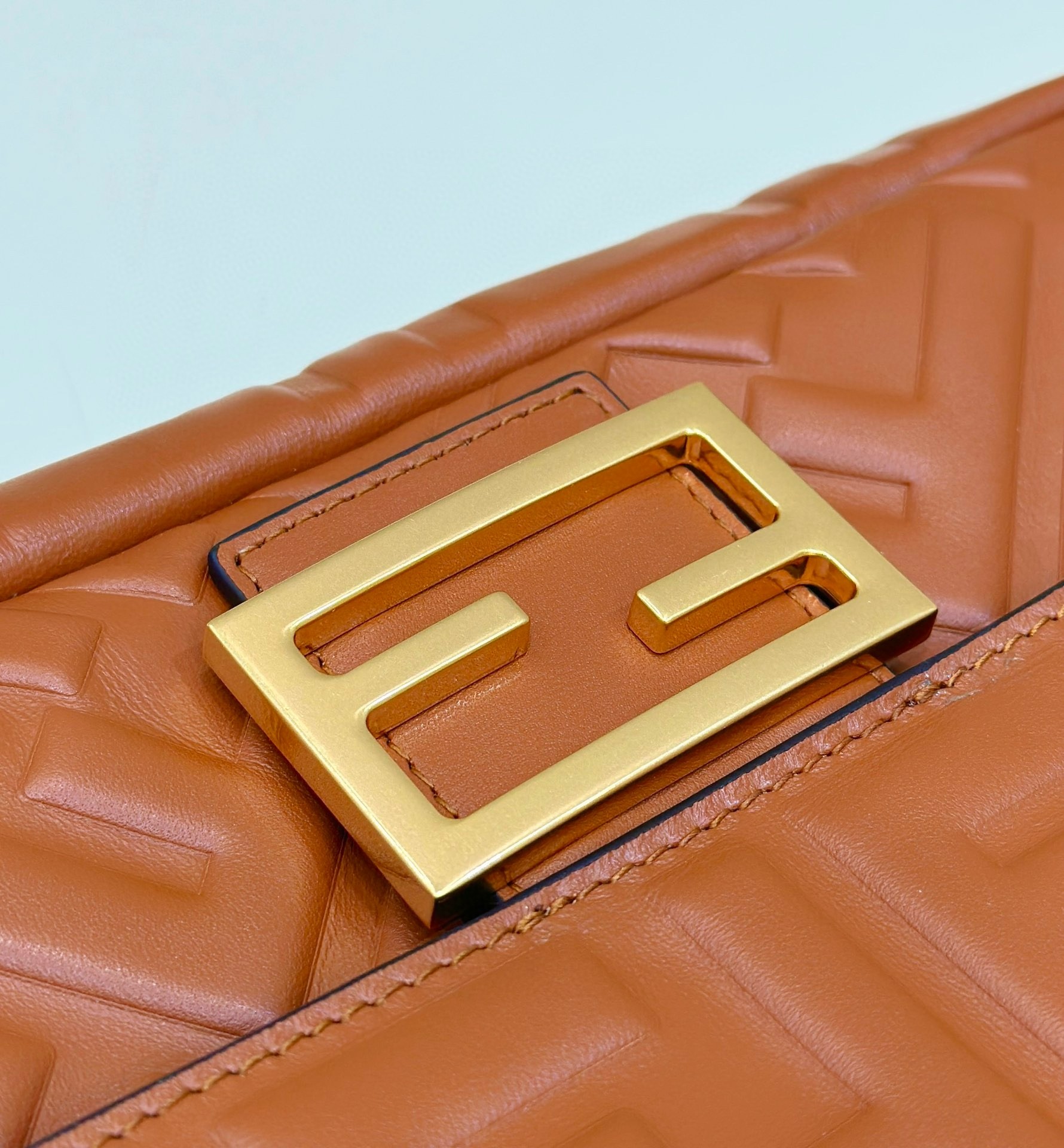F**di medium baguette bag in brown ff nappa leather