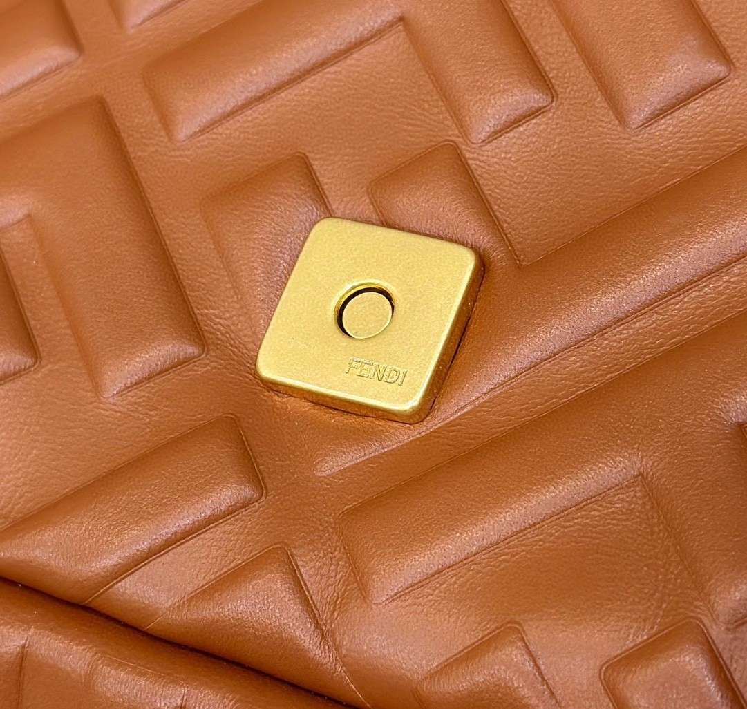 F**di medium baguette bag in brown ff nappa leather