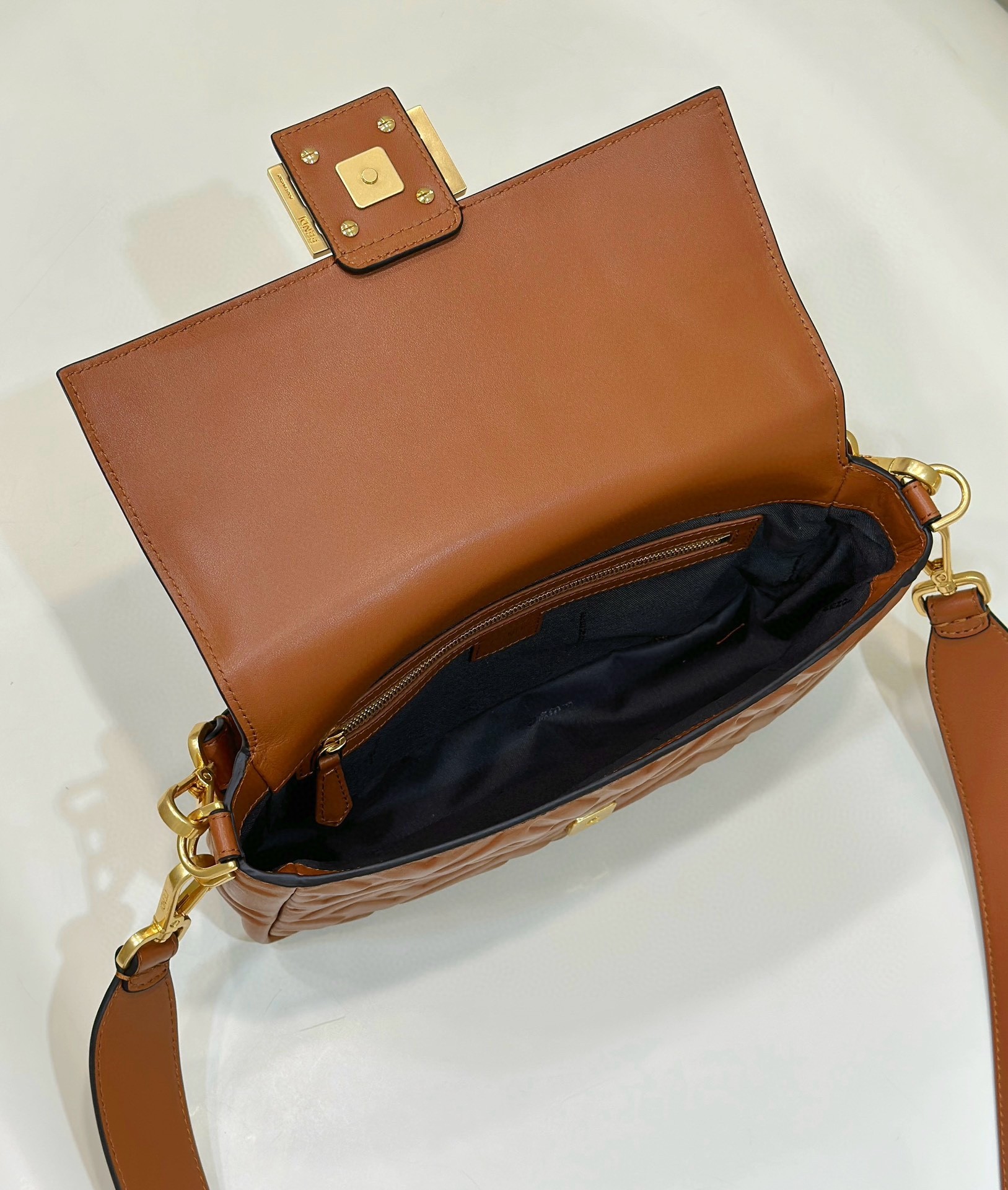 F**di medium baguette bag in brown ff nappa leather