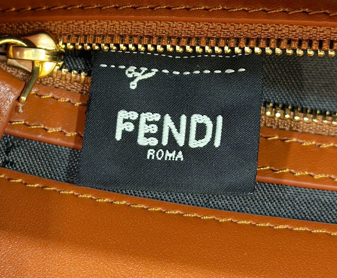 F**di medium baguette bag in brown ff nappa leather
