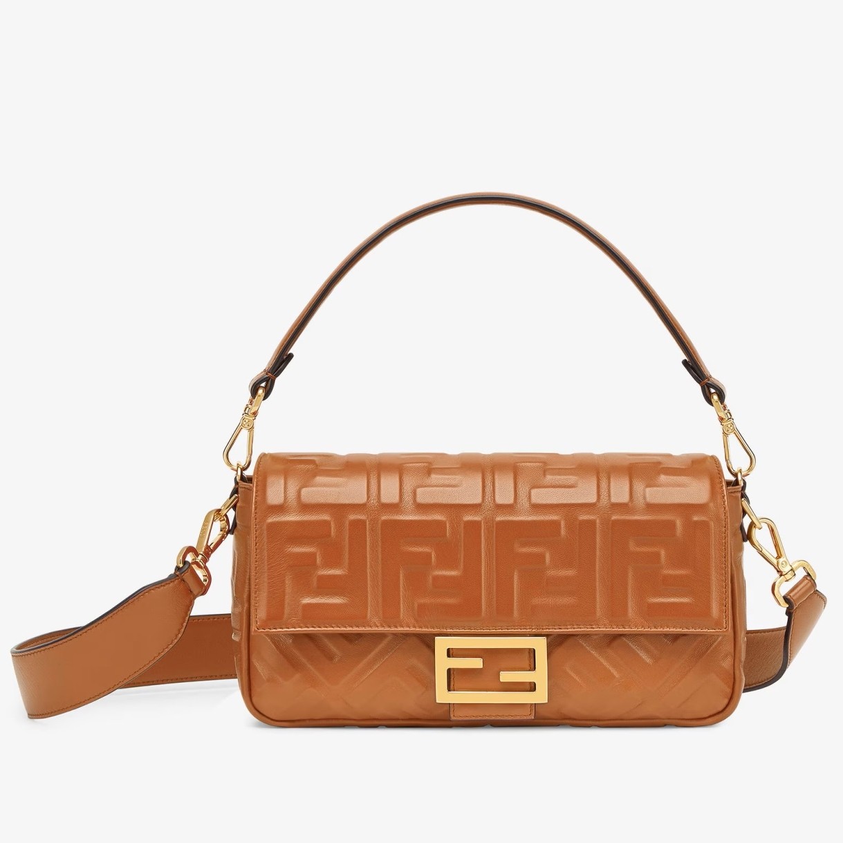F**di medium baguette bag in brown ff nappa leather