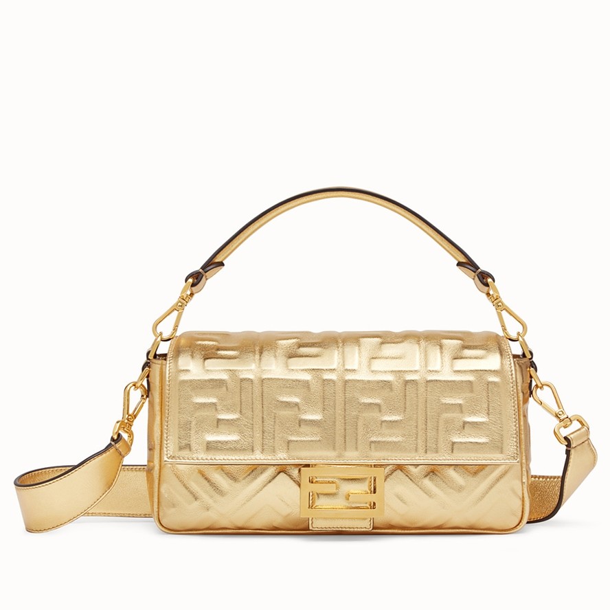 F**di baguette medium bag in gold lambskin with ff motif