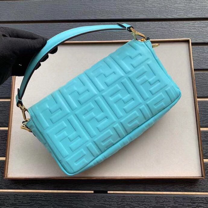 F**di pale blue ff motif medium baguette bag