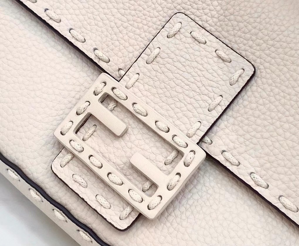 F**di medium baguette bag in white grain leather
