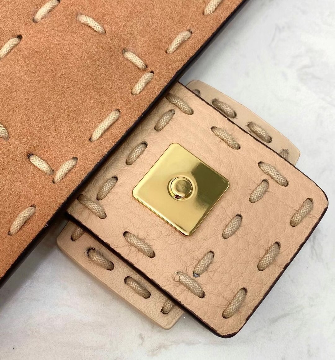 F**di medium baguette bag in beige shearling