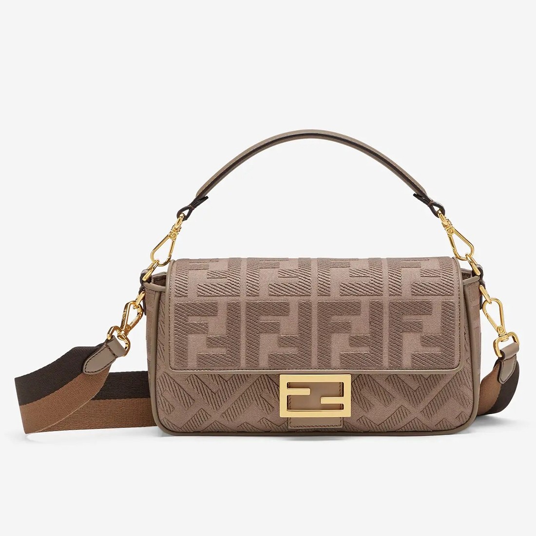 F**di medium baguette bag in grey ff canvas
