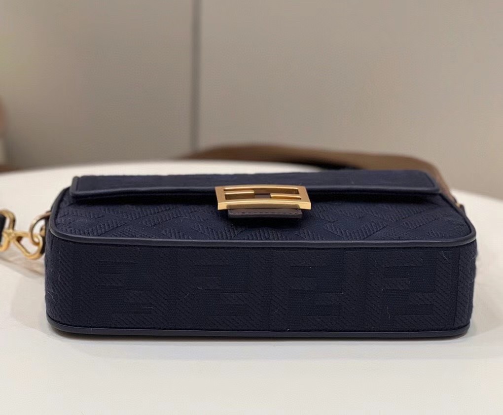 F**di medium baguette bag in blue ff canvas