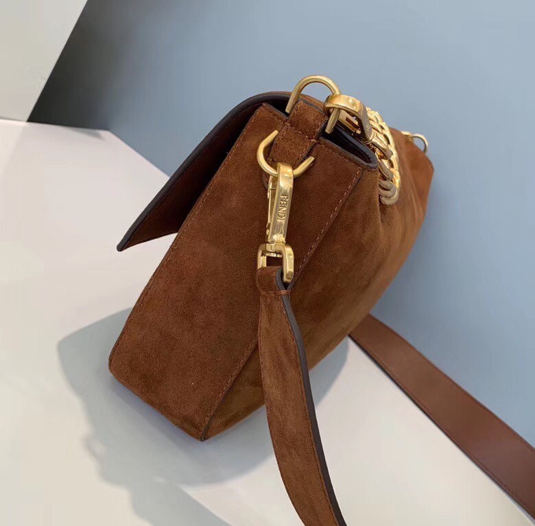 F**di medium baguette bag in brown suede leather