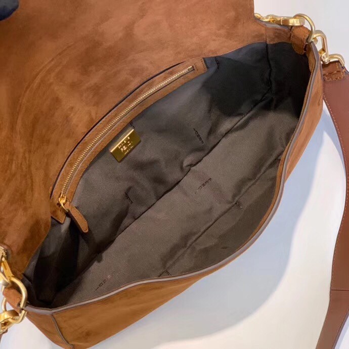 F**di medium baguette bag in brown suede leather