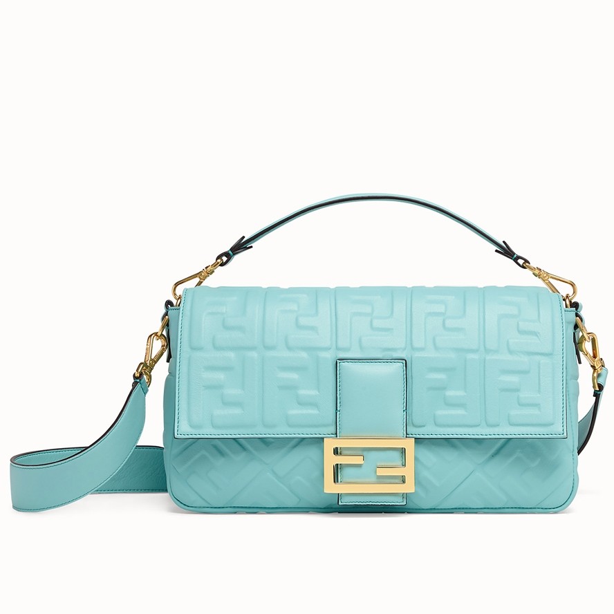 F**di pale blue ff motif large baguette bag