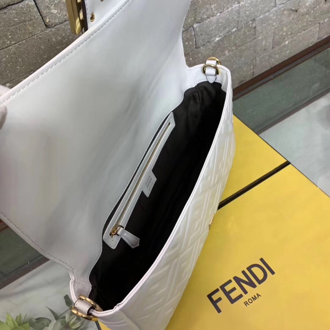 F**di white ff motif large baguette bag