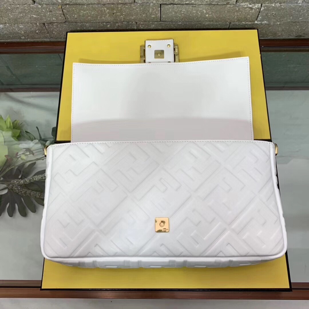 F**di white ff motif large baguette bag