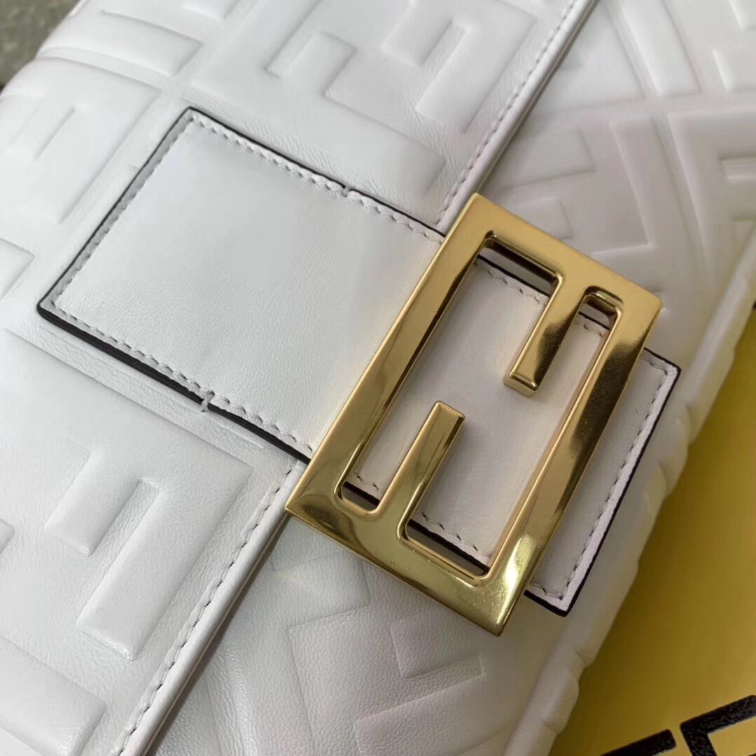 F**di white ff motif large baguette bag