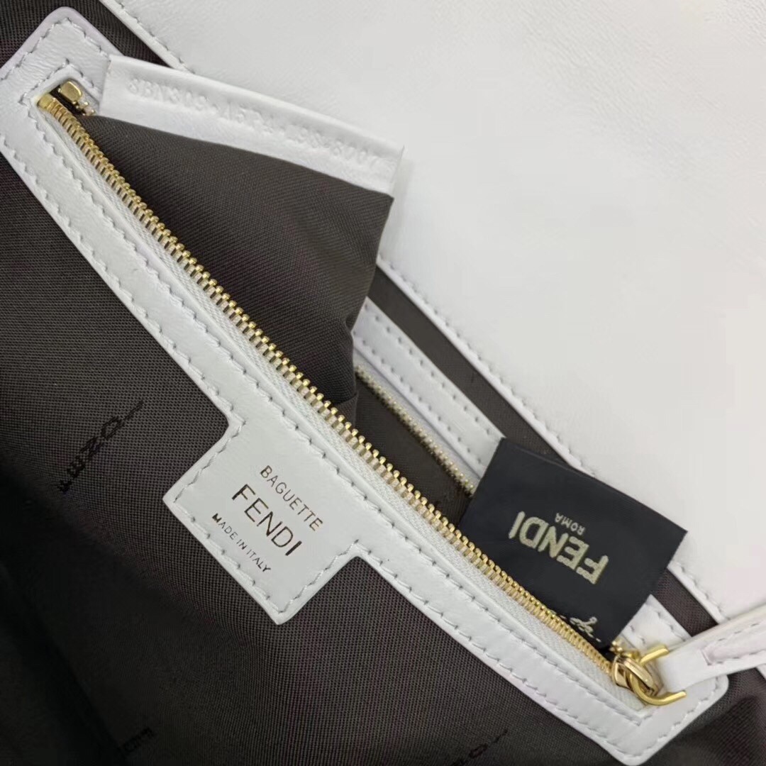 F**di white ff motif large baguette bag
