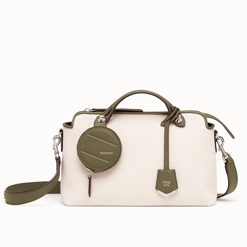 F**di by the way medium bag in canvas with green leather