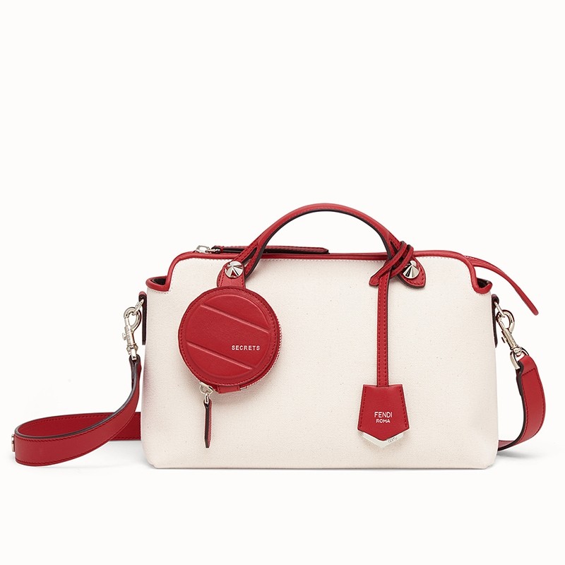 F**di by the way medium bag in canvas with red leather