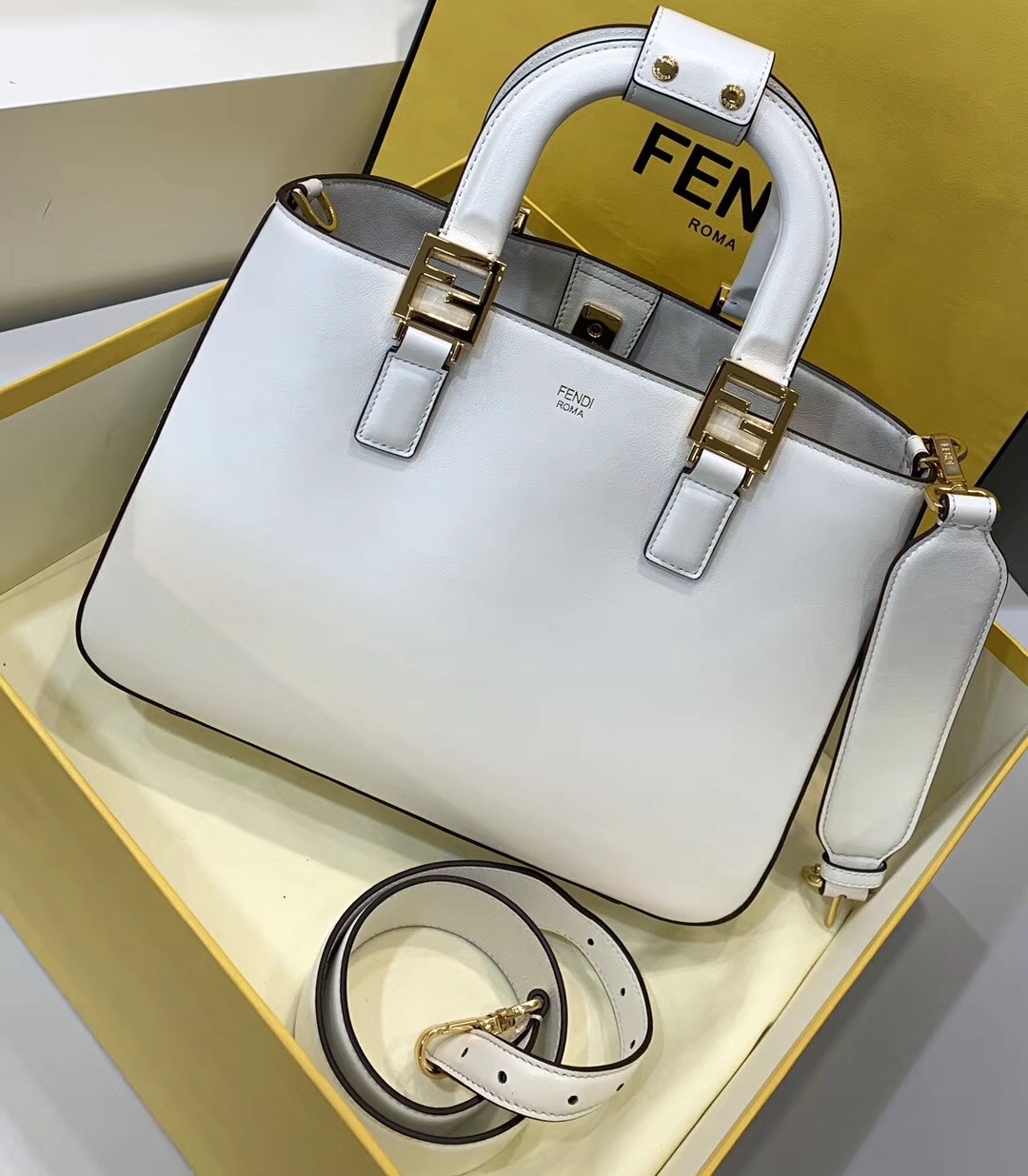 F**di ff tote small bag in white calfskin