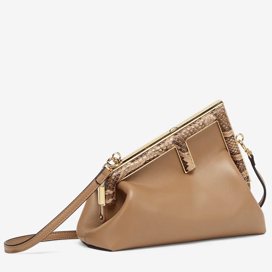 F**di small first bag in camel leather with python f