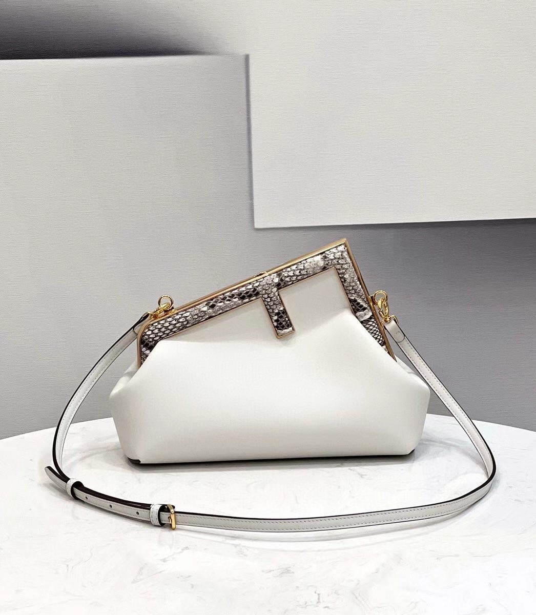 F**di small first bag in white leather with python f