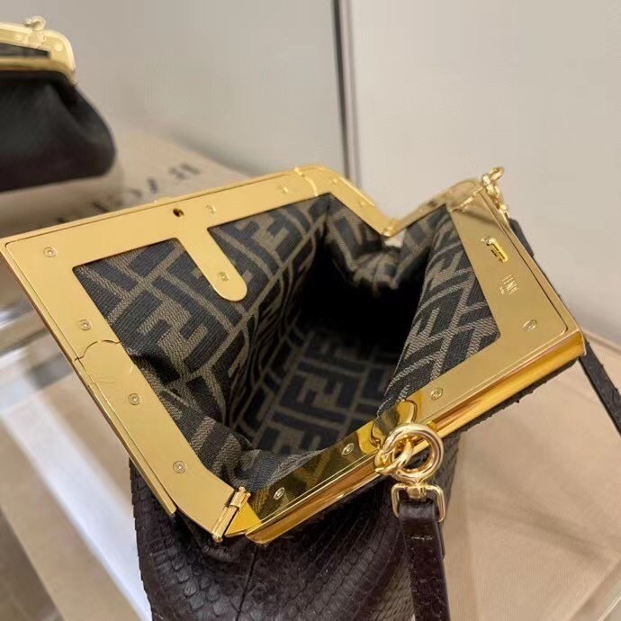 F**di small first bag in dark brown python leather