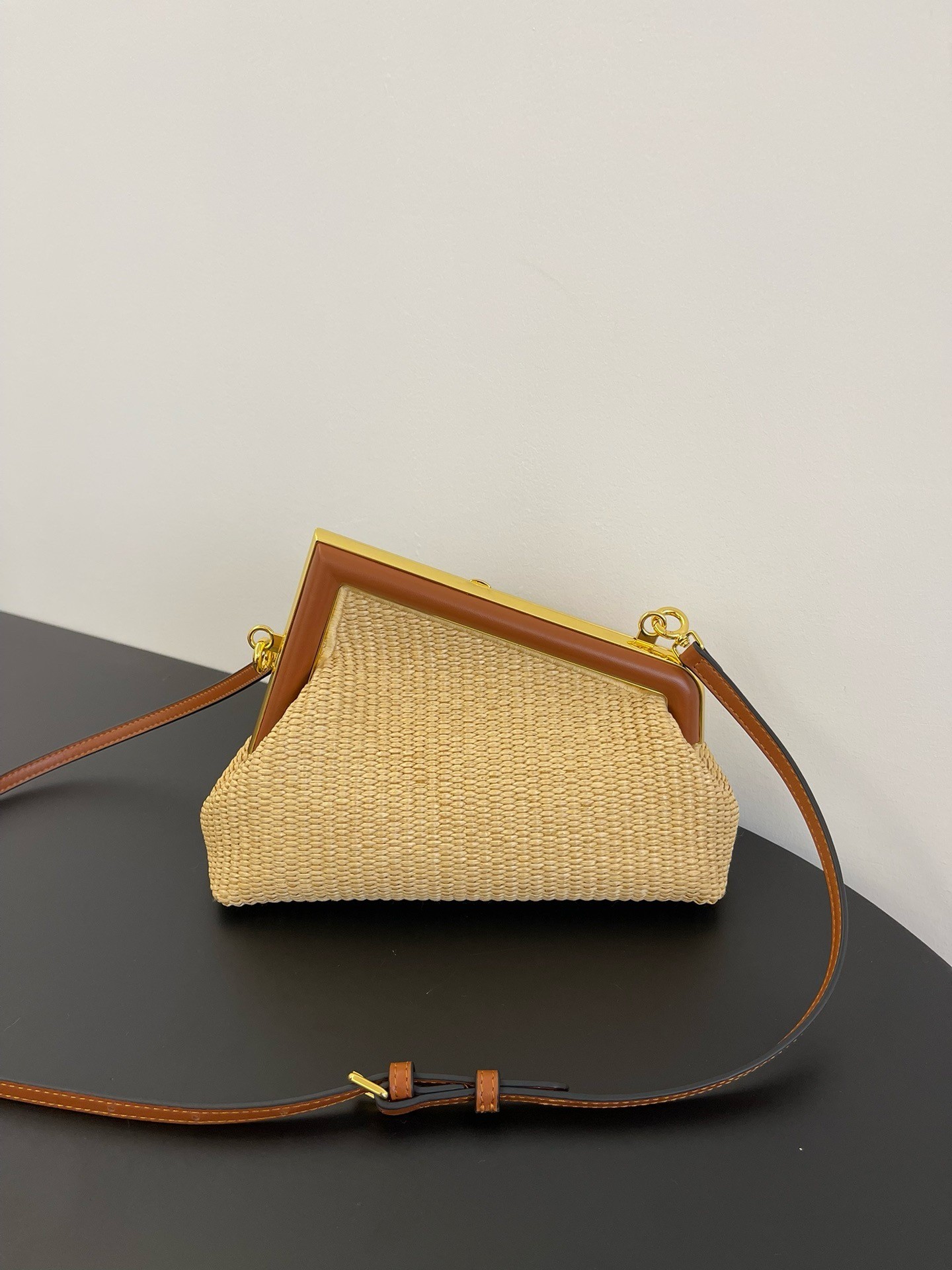 F**di first small bag in natural raffia straw