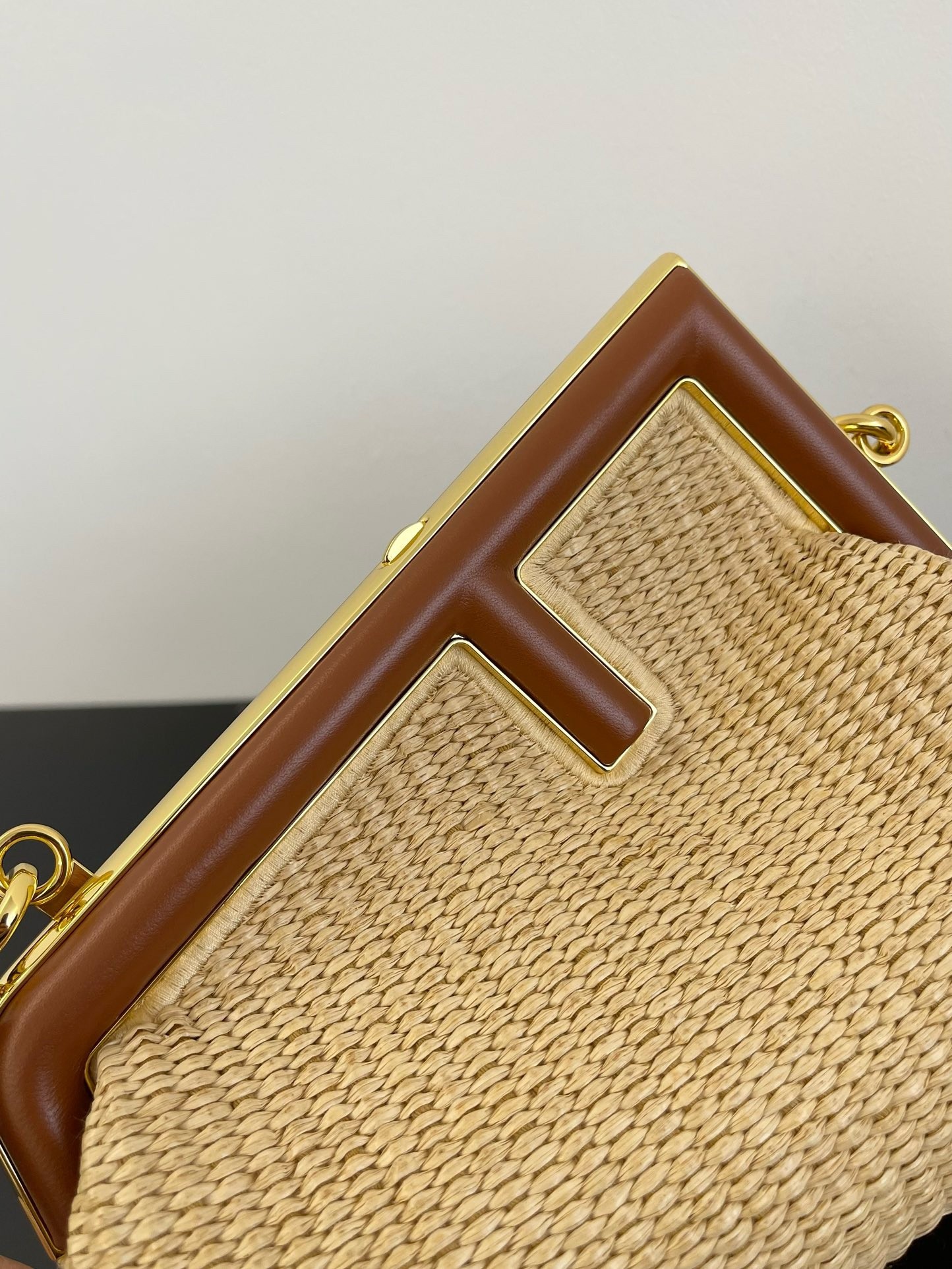 F**di first small bag in natural raffia straw