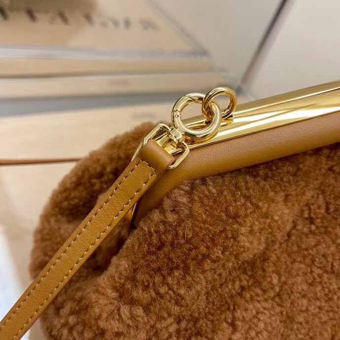 F**di small first bag in brown wool sheepskin