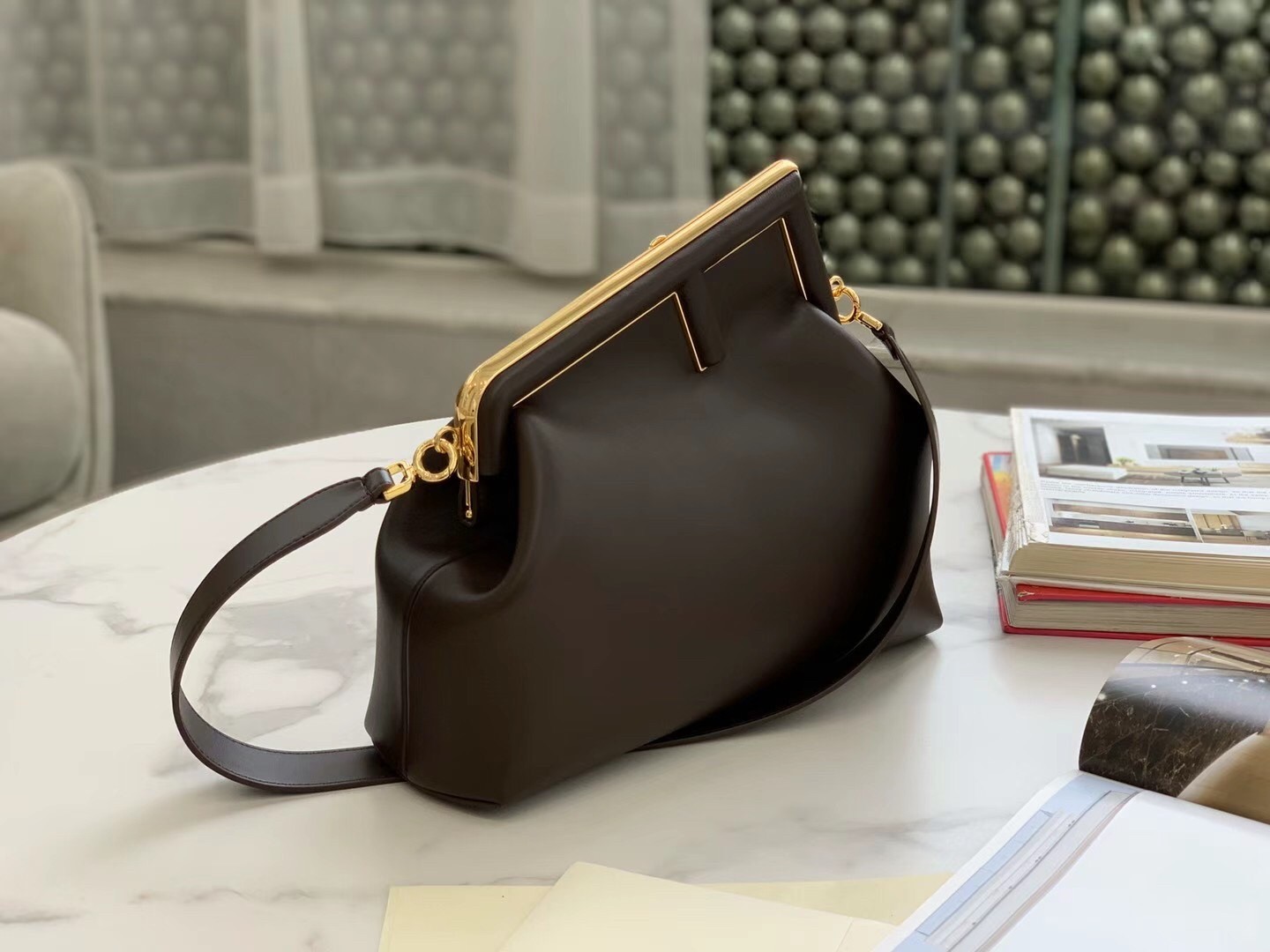 F**di medium first bag in chocolate nappa leather