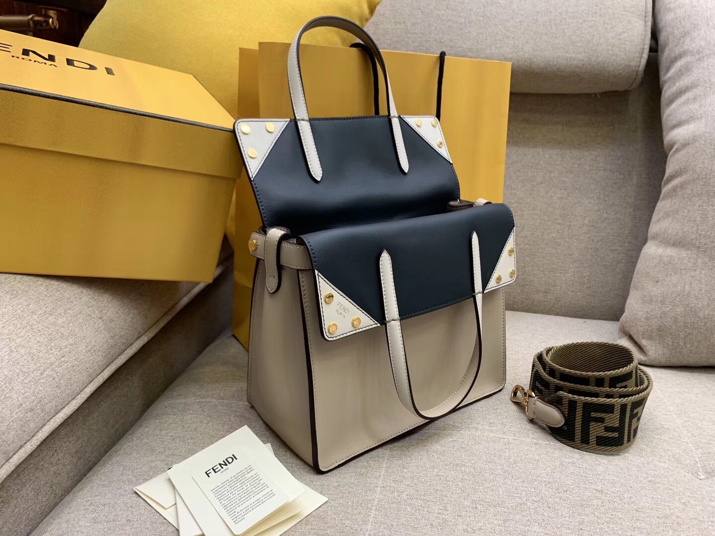 F**di regular flip tote bag in beige calfskin