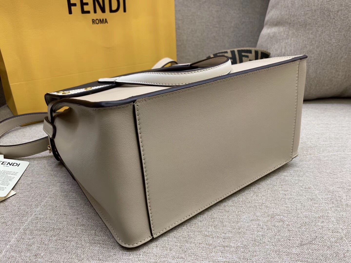 F**di regular flip tote bag in beige calfskin