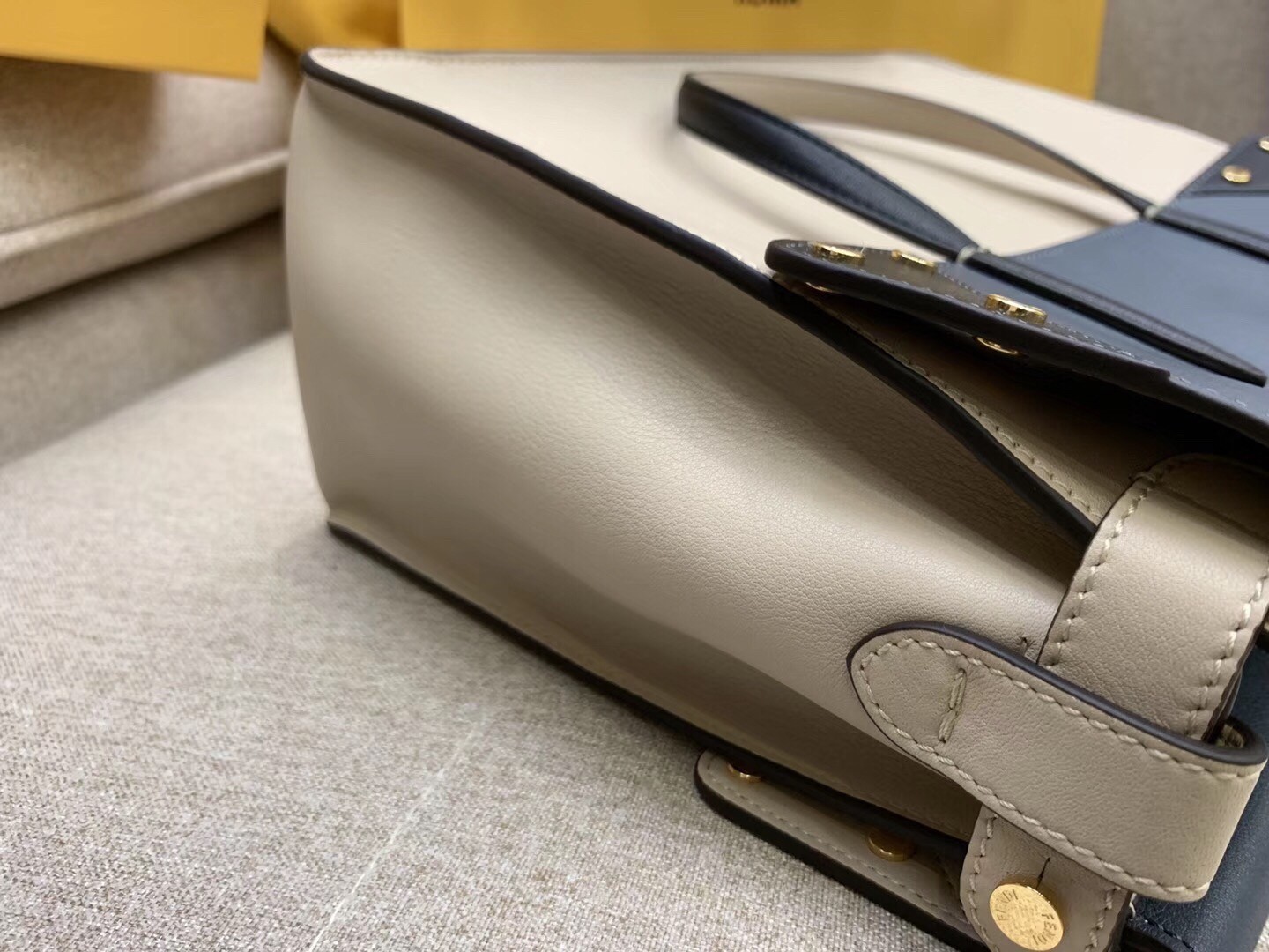 F**di large flip tote bag in beige calfskin