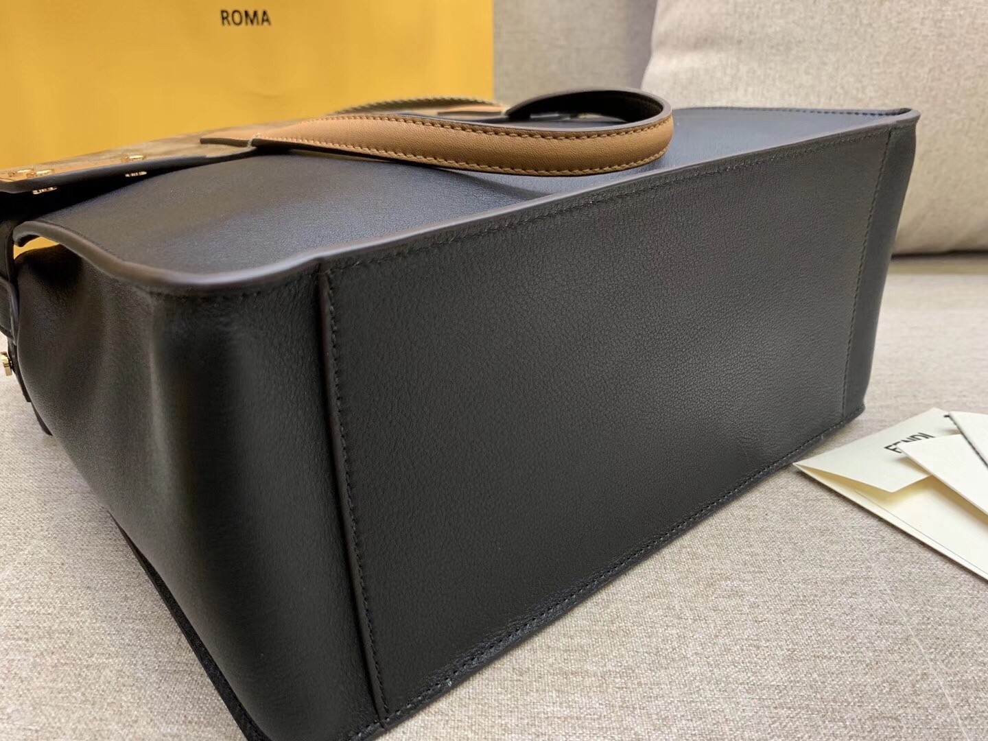 F**di large flip tote bag in black calfskin