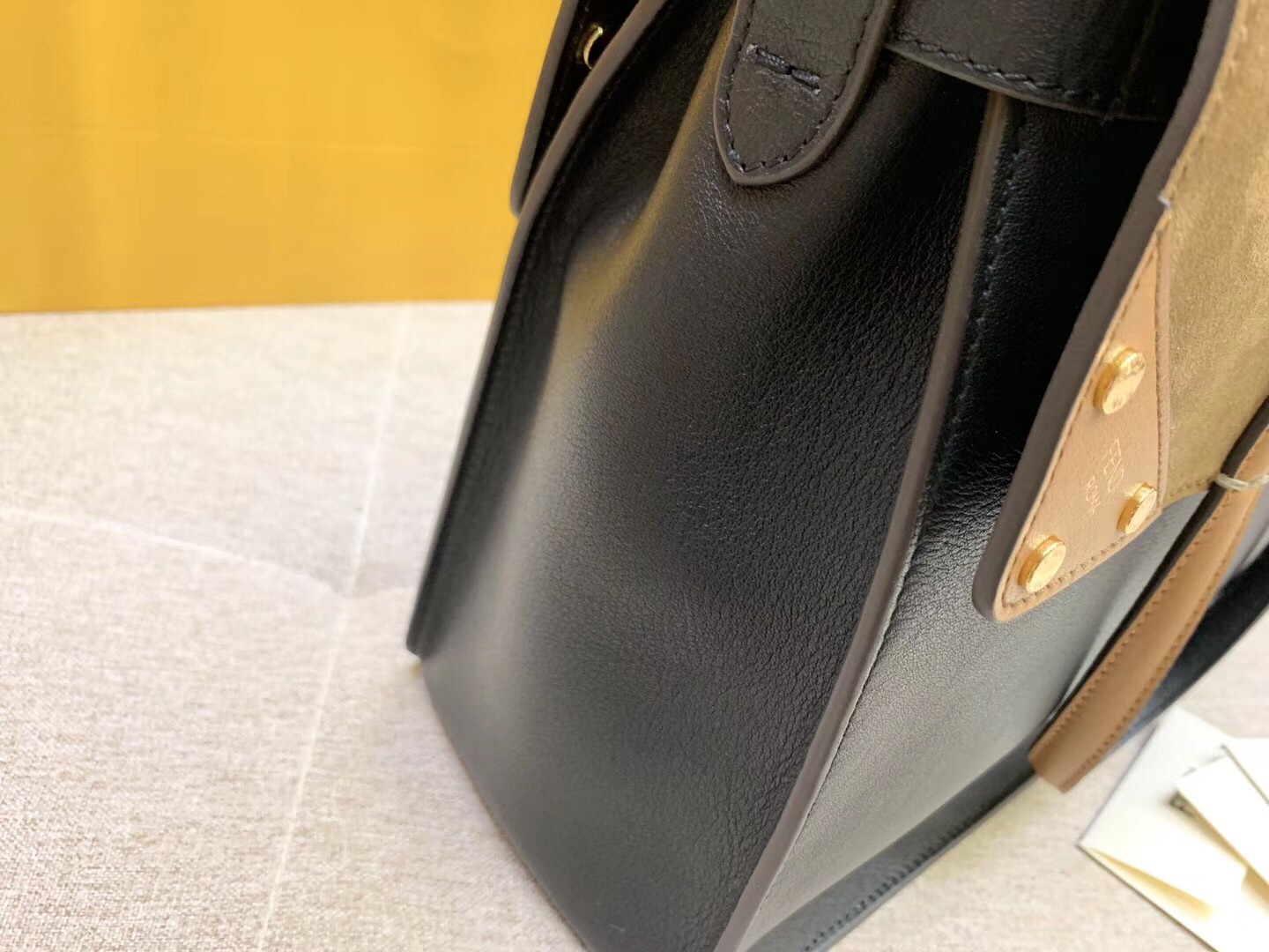 F**di large flip tote bag in black calfskin