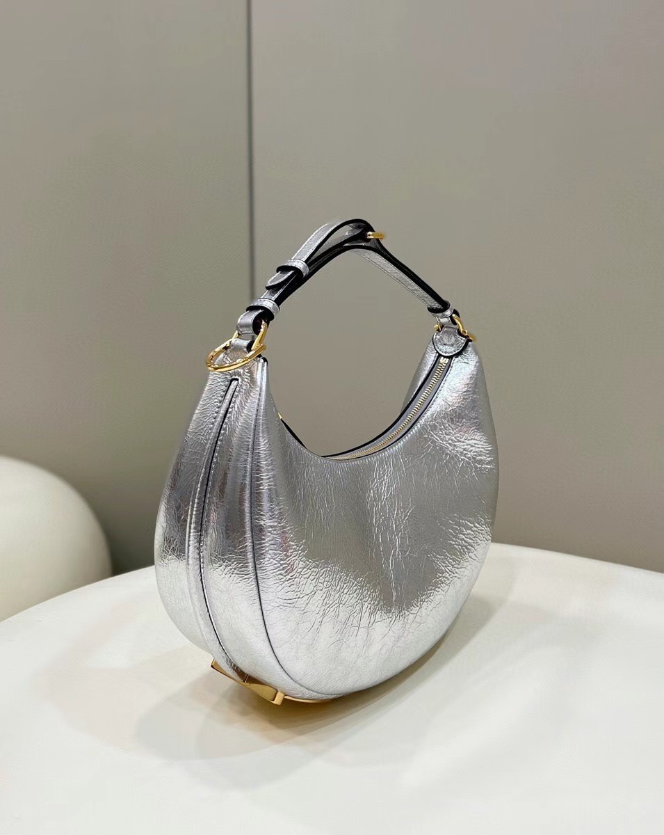 F**di F**digraphy small hobo bag in silver laminated leather