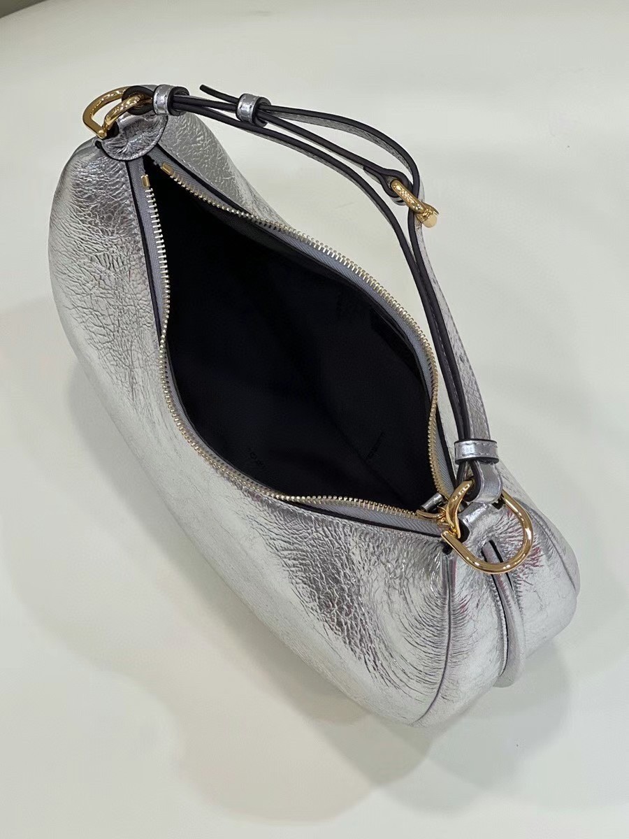 F**di F**digraphy small hobo bag in silver laminated leather