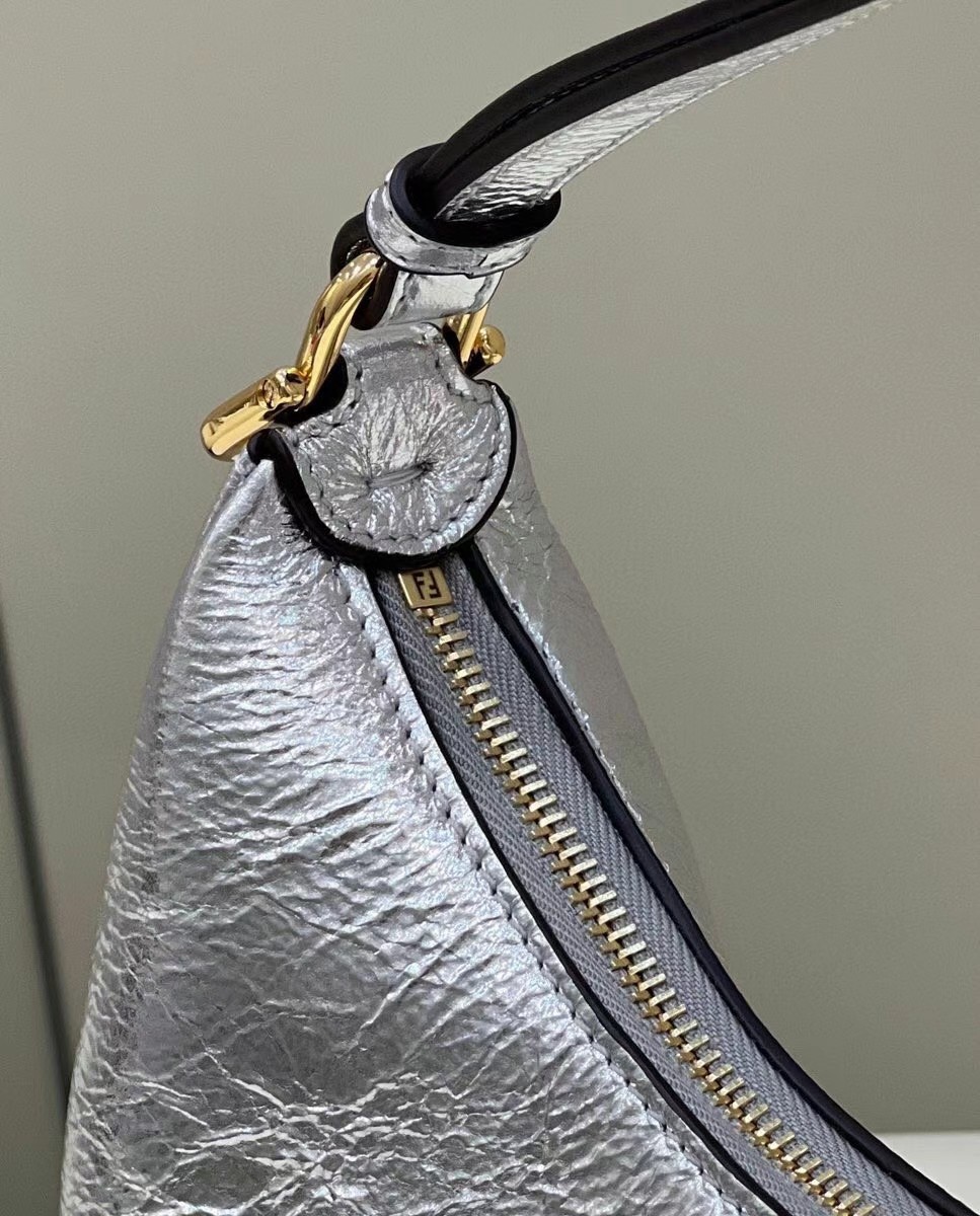 F**di F**digraphy small hobo bag in silver laminated leather