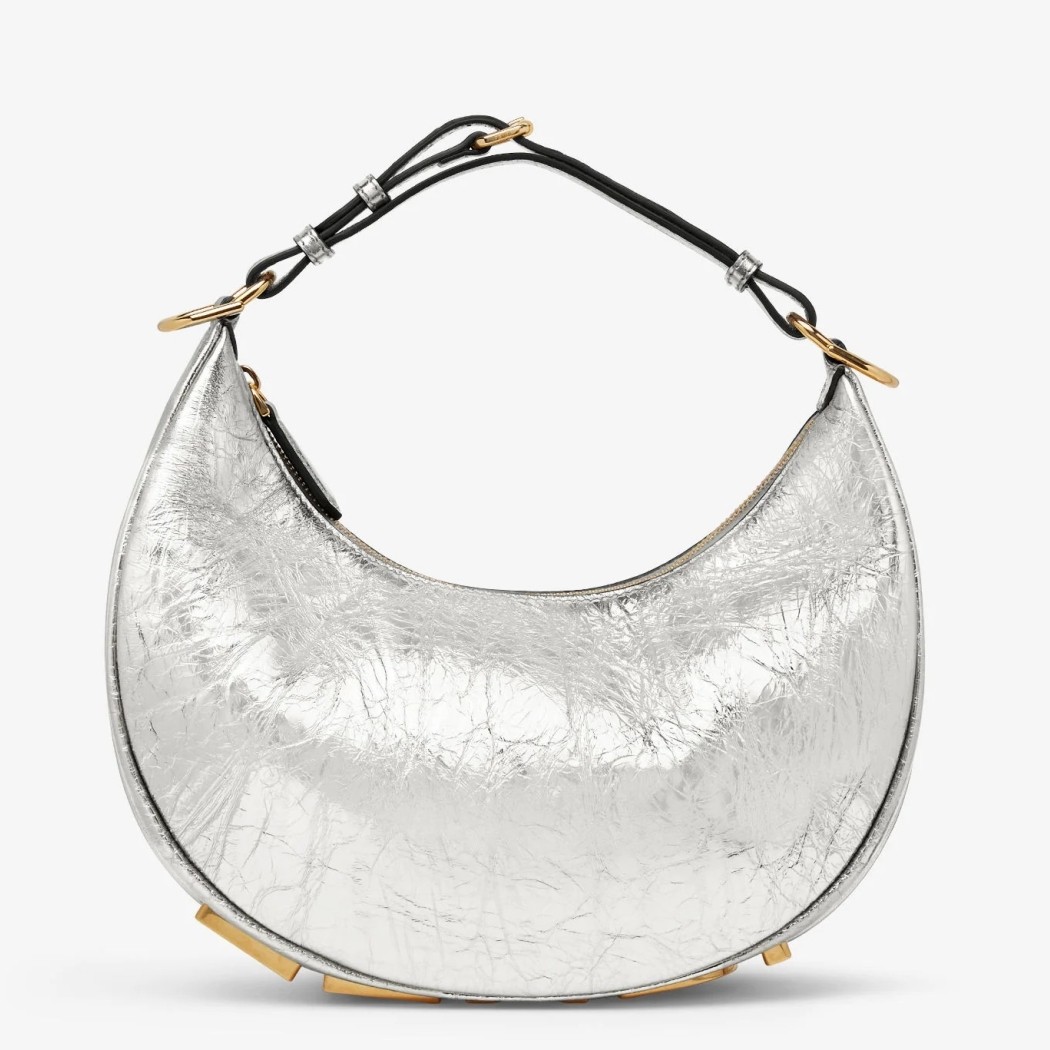 F**di F**digraphy small hobo bag in silver laminated leather