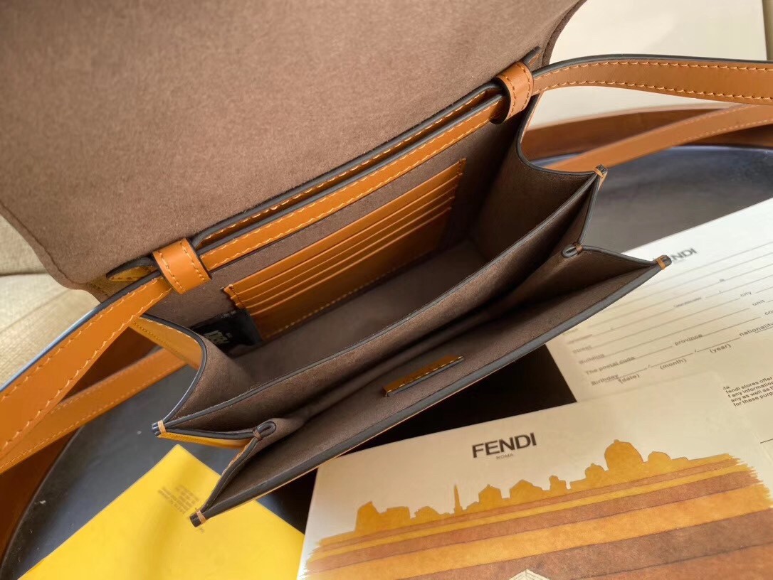 F**di karligraphy bag in brown calfskin leather