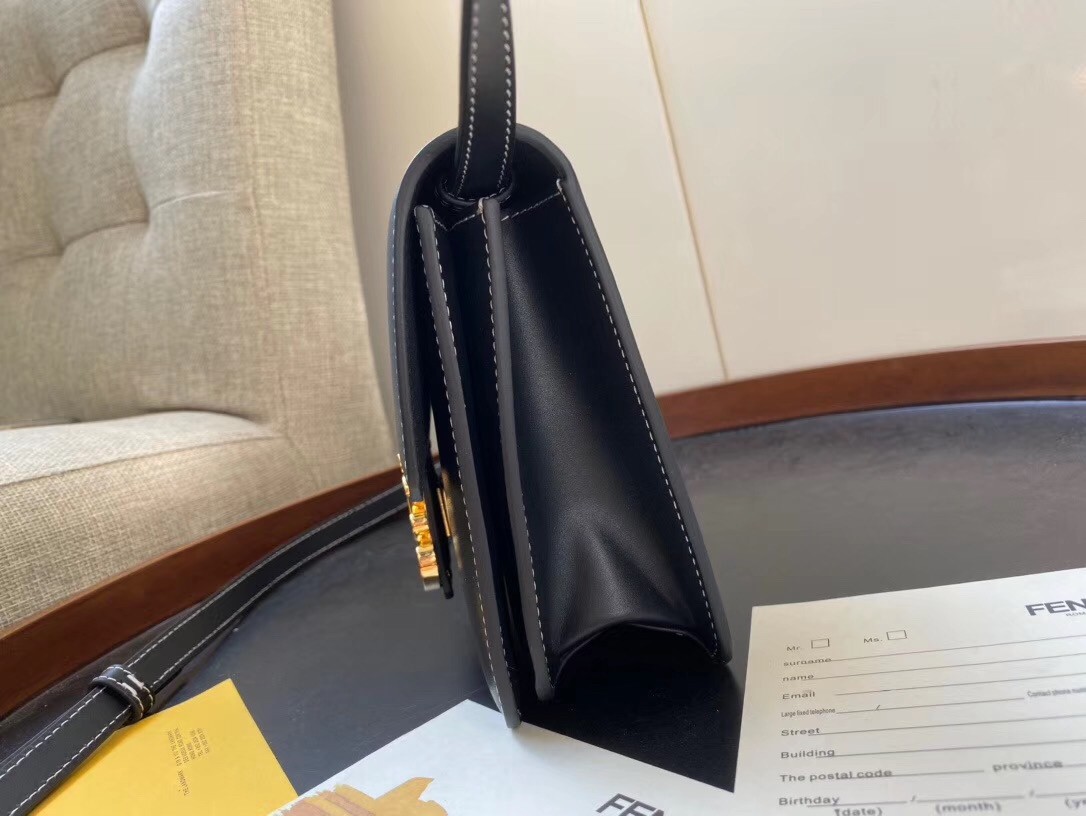 F**di karligraphy bag in black calfskin leather