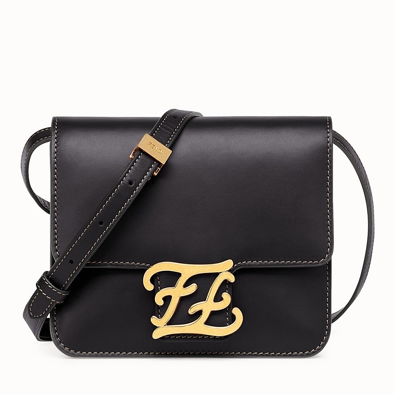 F**di karligraphy bag in black calfskin leather